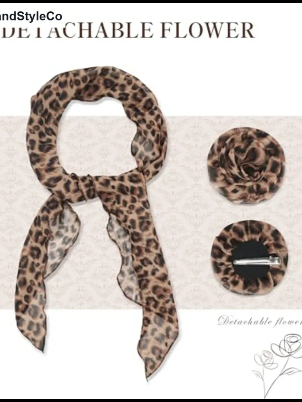 Chiffon Scarf with Removable Flower, Women's Fashion Scarf Headband